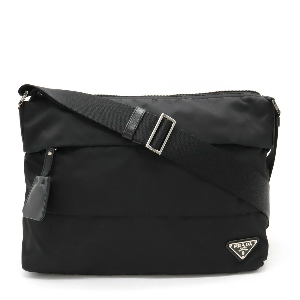 Prada Plate Crossbody Bag Leather NERO Black